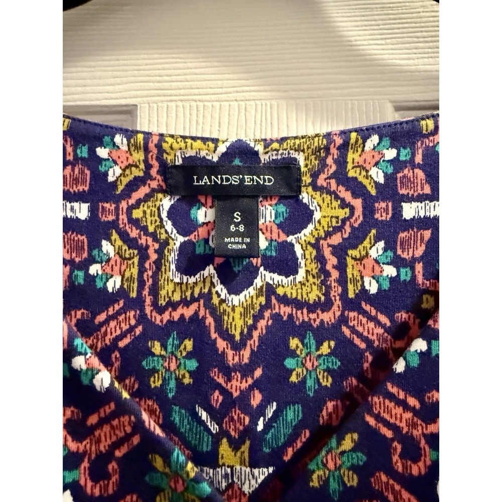 Land's End Wrap Front Sleeveless Geometric Tapestry Floral Midi Dress Sz S 6-8 - Picture 4 of 4